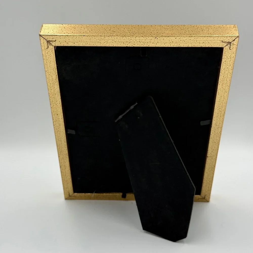 Vintage Floral‎ Gold Tone Speckled 5x7 Tabletop Picture Frame Botanical Decor